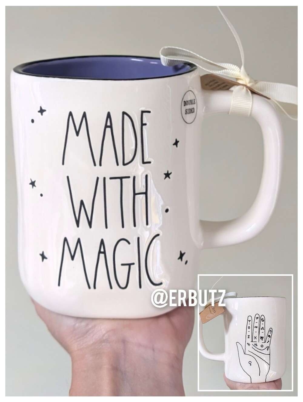 Rae Dunn MADE WITH MAGIC Palmistry Astrology Mug Double Sided 🤚♈